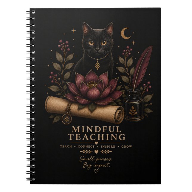 Carnet Dark Academia Mindful Teaching Black Cat & Lotus  (Devant)