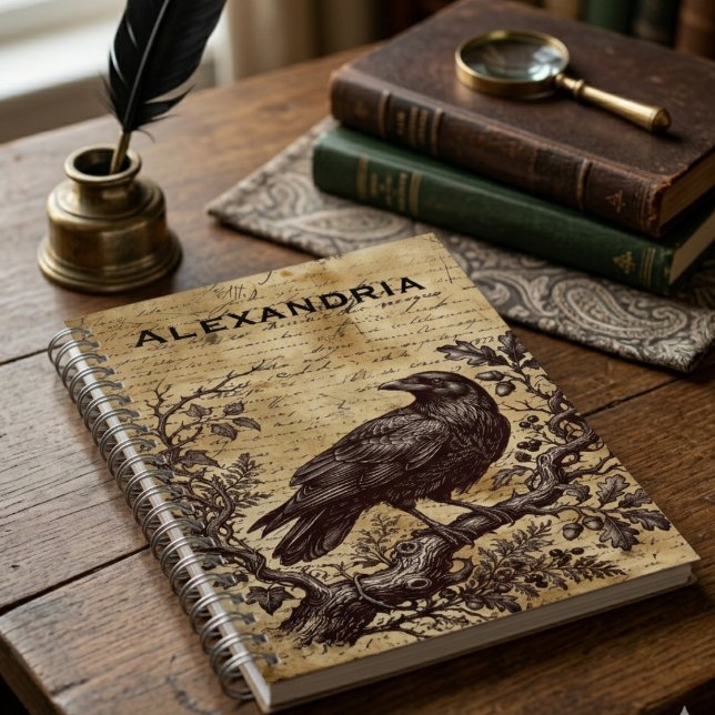 Carnet Dark Academia Raven Vintage Script (Dark academia vintage raven notebook)