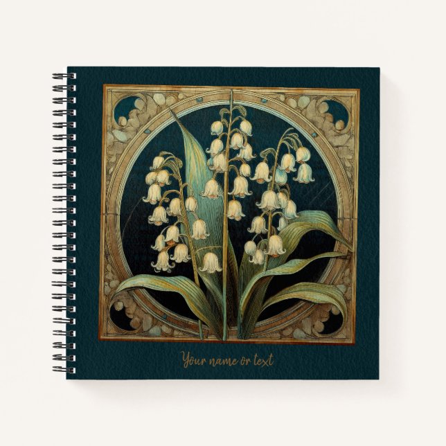 Carnet Dark Green Art Nouveau Convallaria majalis (Devant)