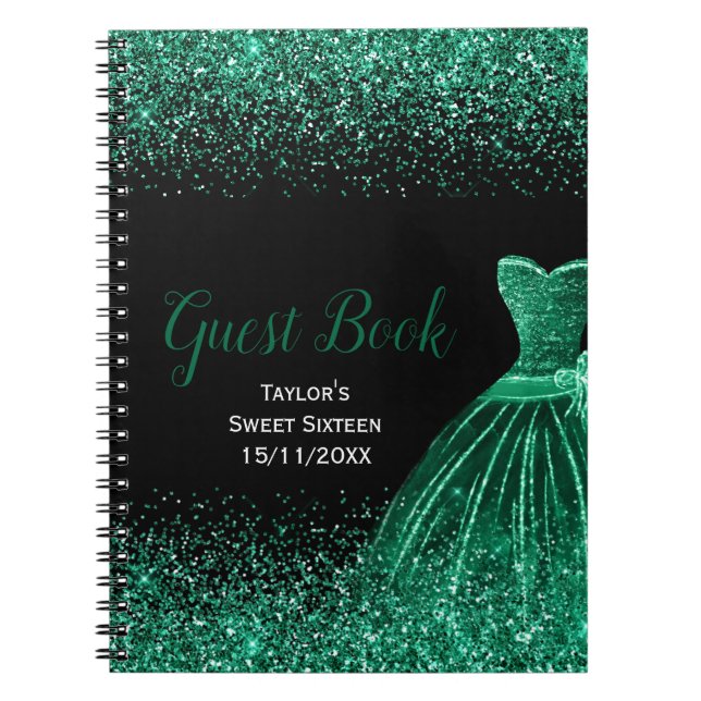 Carnet Dark Green Dress Faux Glitter Sweet 16 Birthday (Devant)