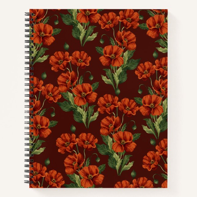 Carnet Dark Moody Crimson Poppies (Devant)