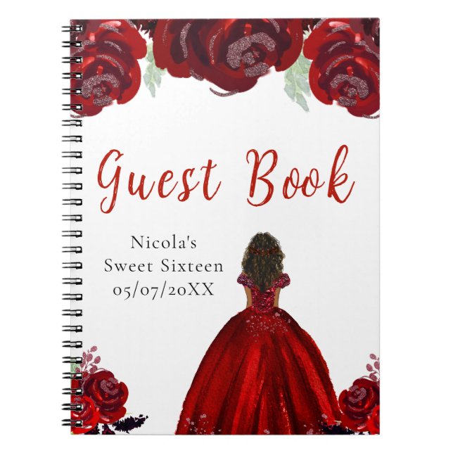 Carnet Dark Skin Princess Red Sweet Sixteen Guest Book (Devant)