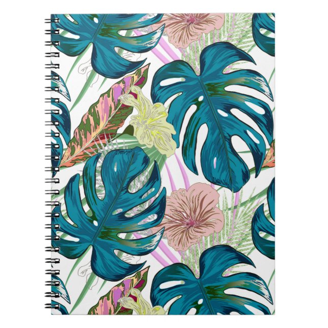 Carnet Dark turquoise monstera, delicate peach and yellow (Devant)