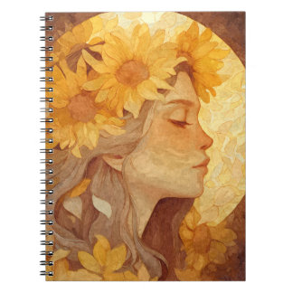 Carnet d'art de la femme sereine au tournesol doré
