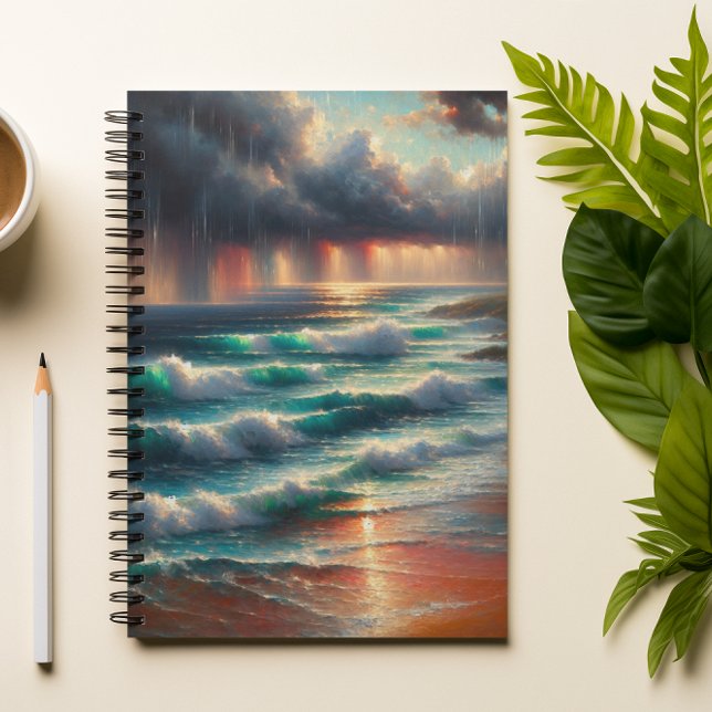 Carnet d'art de vagues océaniques au coucher de so (Créateur téléchargé)