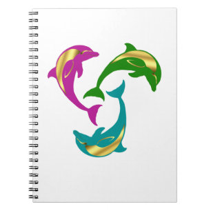 Carnet Dauphin marin rose/aqua/or vert