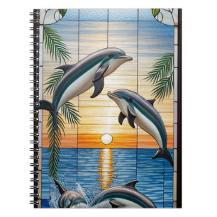 Carnet Dauphins sautant au coucher du soleil sur l'océan