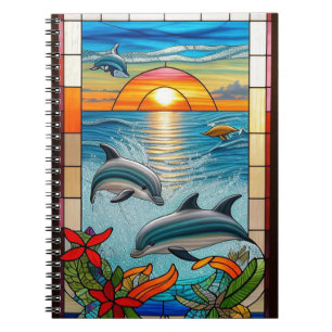 Carnet Dauphins sautant au coucher du soleil sur l'océan