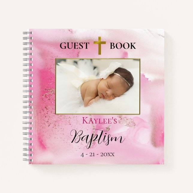 Carnet de baptême Nuages roses tourbillonnants et  (Devant)