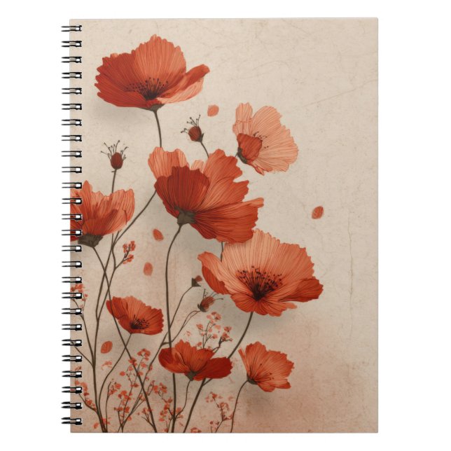 Carnet De beaux coquelicots rouges en spirale  (Devant)