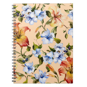 Carnet De beaux lys de tigre et de petites fleurs bleues