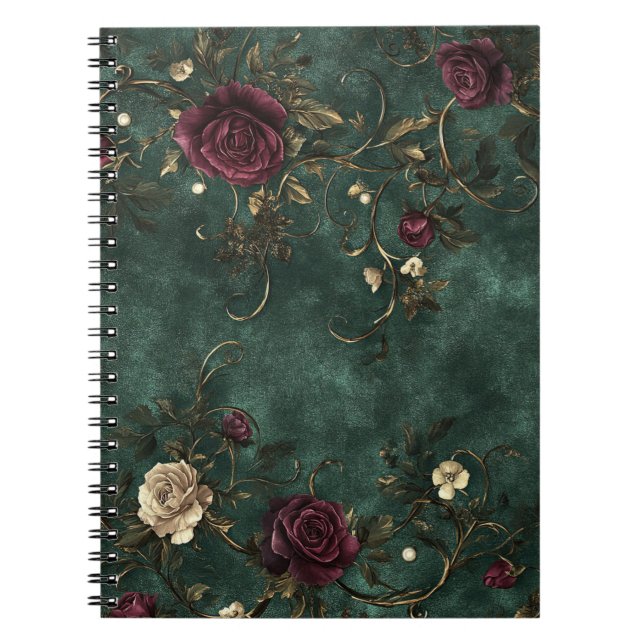 Carnet De belles roses avec des volutes dorées.  (Devant)