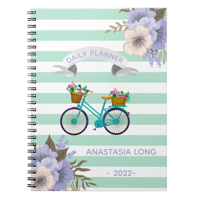 Carnet de bicyclettes à fleurs bleues modernes (Devant)