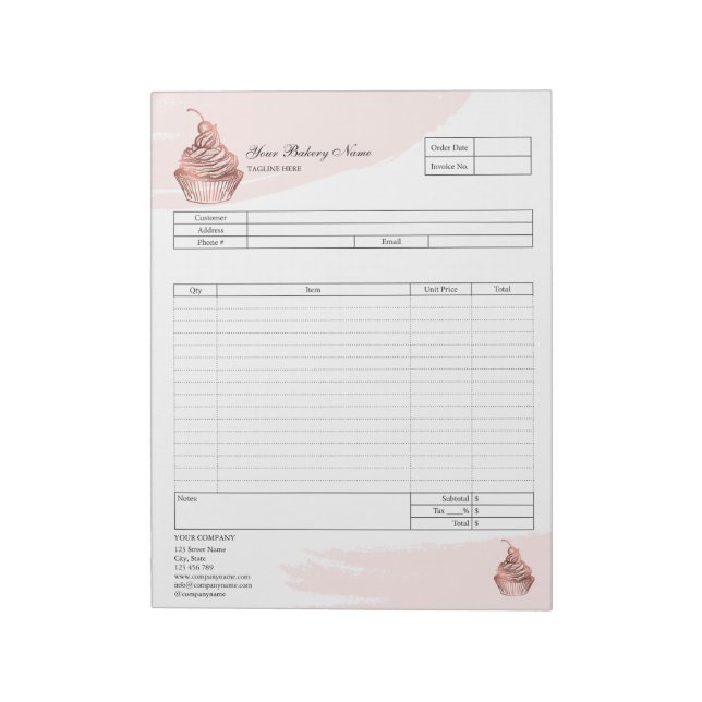Carnet de commande de facture de boulangerie de cu (Tourné)