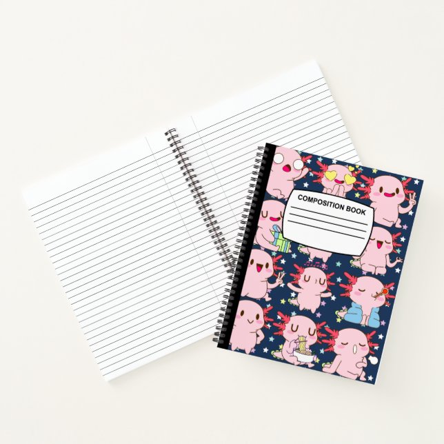 Carnet de composition en spirale Kawaii Axolotl (Intérieur)