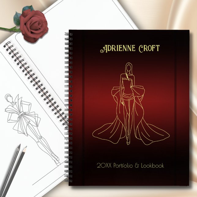 Carnet de croquis de luxe en or pour créateurs de  (Chic burgundy & gold fashion designer sketchbook. The ultimate luxury custom gift idea.)