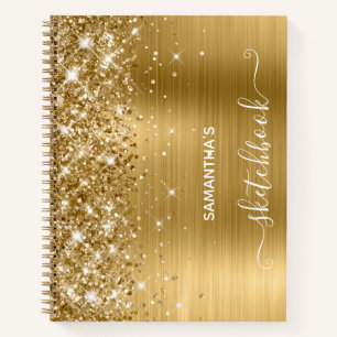 Carnet de croquis fille or paillettes et feuille