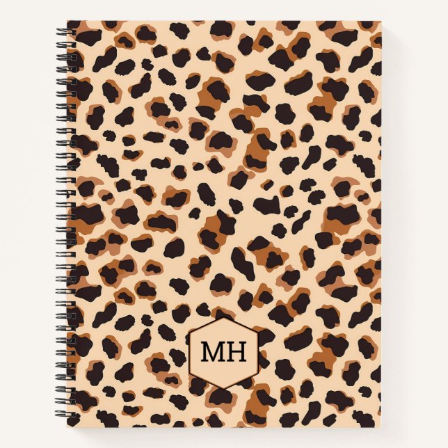 Carnet de croquis marron uni à motif léopard chic (Devant)