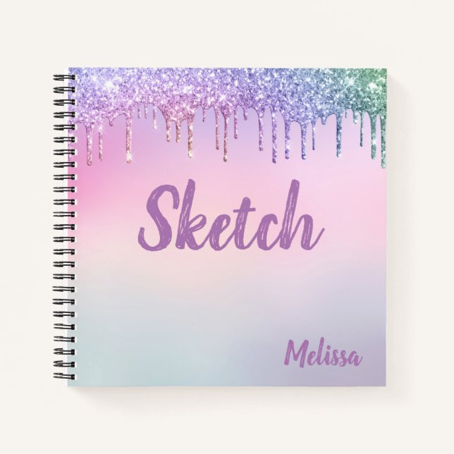 Carnet de croquis Monogramme avec gouttes de paill (Devant)