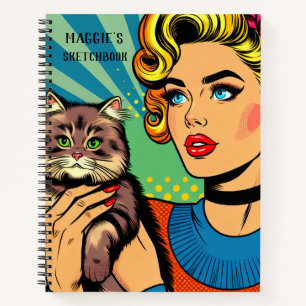 Carnet de croquis personnalisé   Dame rétro et cha