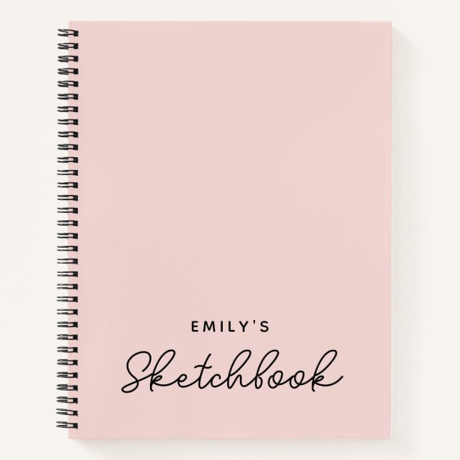 Carnet de croquis rose pâle calligraphie monoline  (Devant)