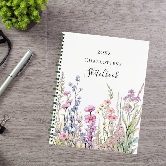 Carnet de croquis rose violet bleu fleur sauvage (Créateur téléchargé)