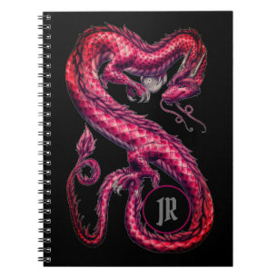 Carnet de dragons d'Asie rouge monogramme
