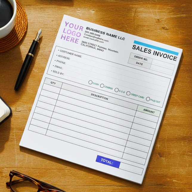 Carnet de factures de vente (nom et logo) personna (Sales Invoice Booklet (Company Name & Logo) Personalized Order Form Notepad)