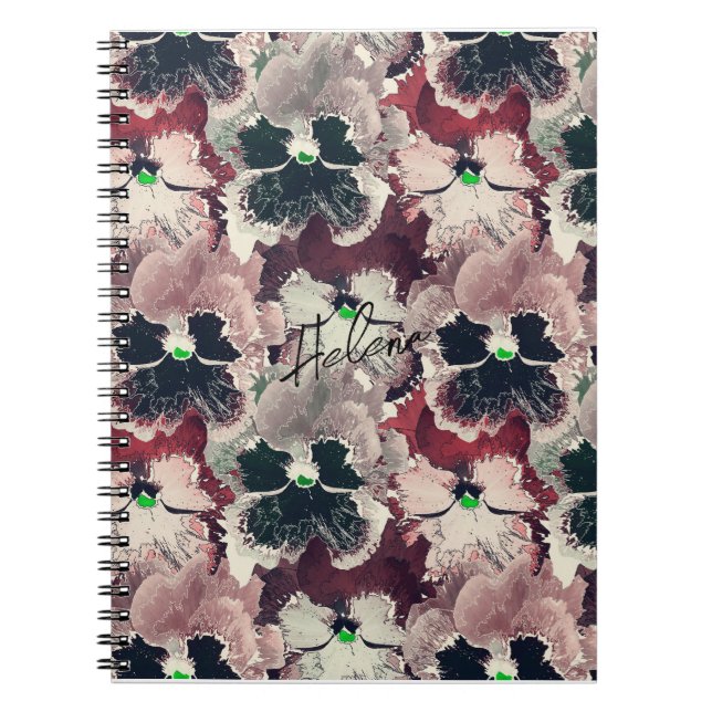 Carnet de fleurs d'aquarelle rose et bordeaux (Devant)