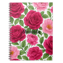 Carnet de fleurs de rose à nom personnalisé