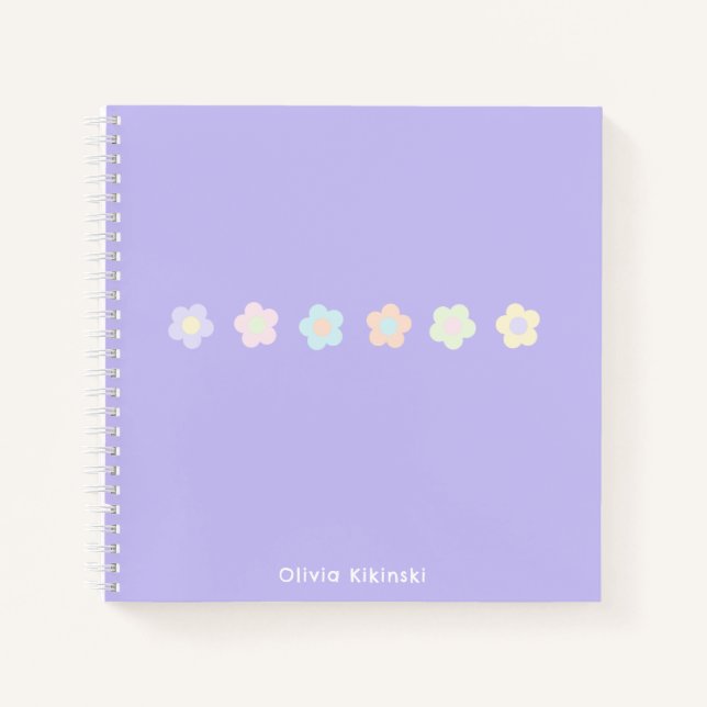 Carnet de fleurs pastel violet personnalisé (Devant)