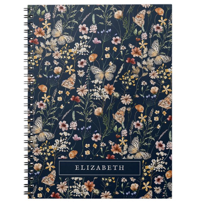 Carnet de fleurs sauvages bleu marine (Navy Blue Boho Wildflower Notebook by Painted Paperie
)