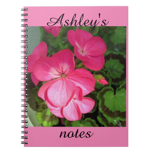 Carnet de géranium rose personnalisé (Devant)
