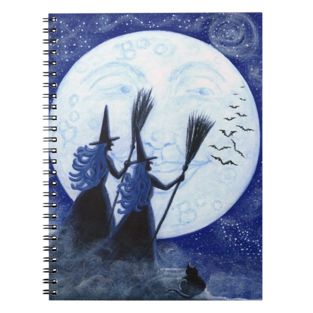 Carnet de Halloween, homme dans la lune, sorcières (Devant)