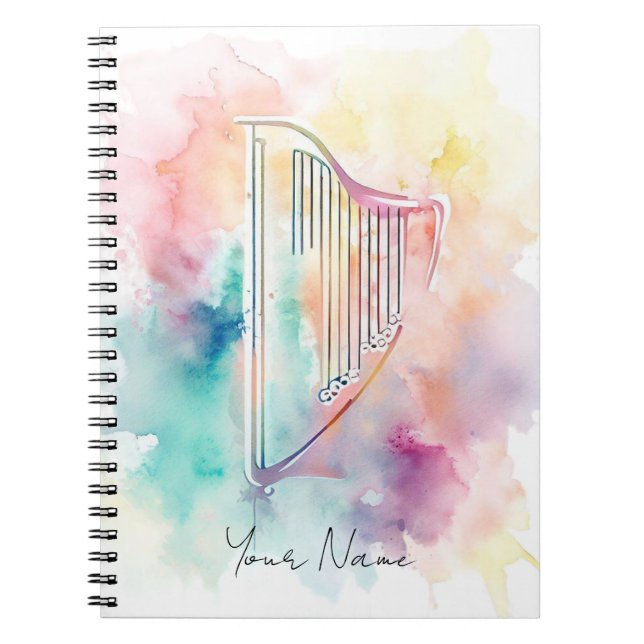 Carnet de harpe d'aquarelle personnalisé (Devant)