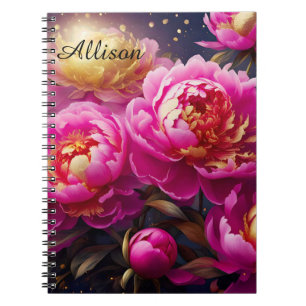 Carnet De magnifiques pivoines roses aux accents dorés