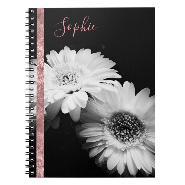 Carnet de marguerite dorée Rose personnalisé (Devant)