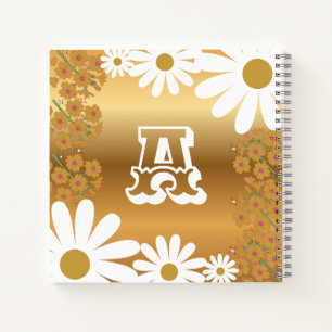 Carnet de marguerite Florale dorée avec lettre A
