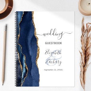 Carnet de mariage Agate Geode Script Bleu Nuit Or