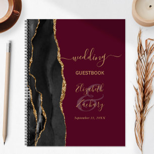 Carnet de mariage élégant noir or burgundy pour in