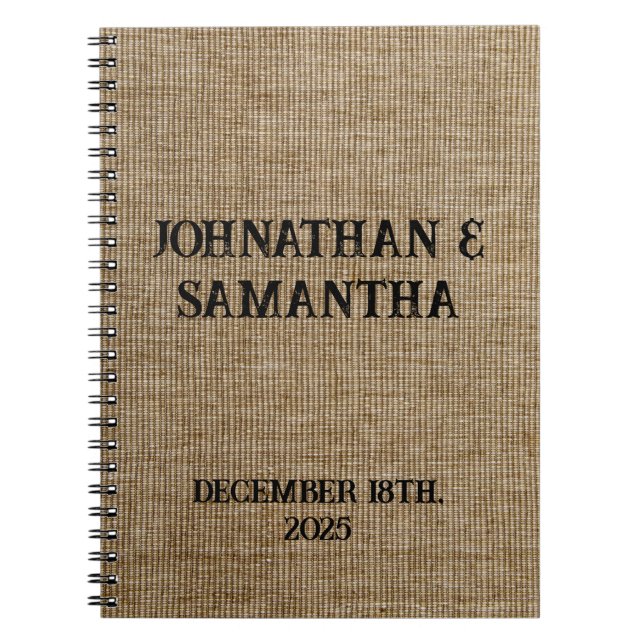 Carnet de mariage rustique personnalisé – Burlap (Devant)