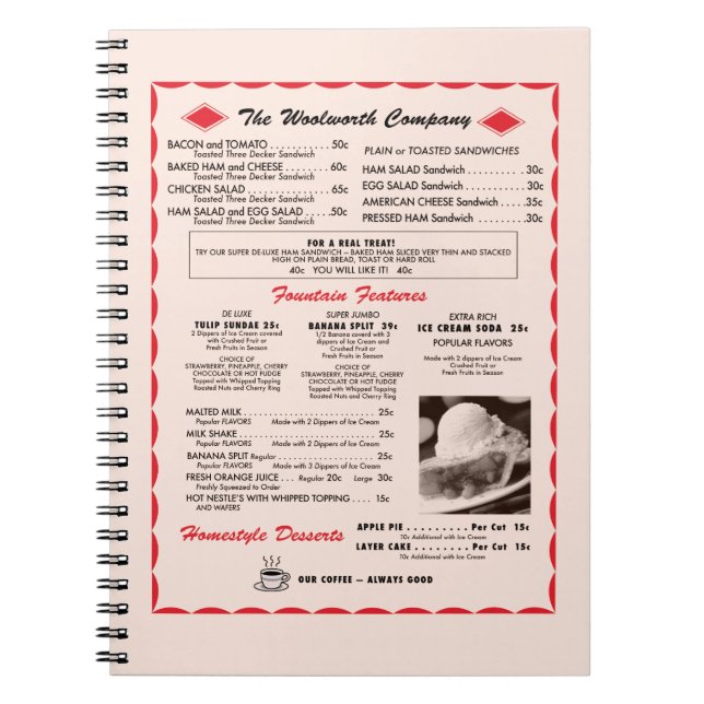 Carnet de menu de Woolworth (Devant)