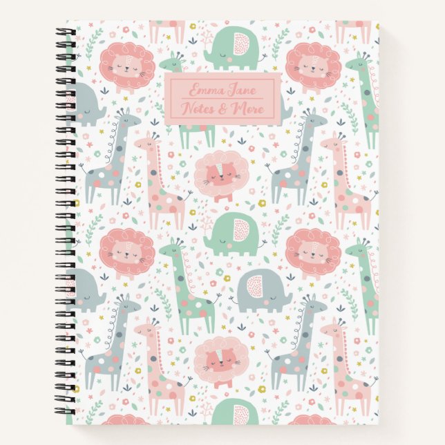 Carnet De mignons animaux de la jungle sur blanc (Devant)