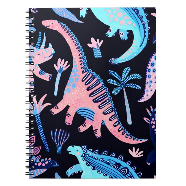 Carnet De mignons dinosaures caricaturaux motif sans cout (Devant)