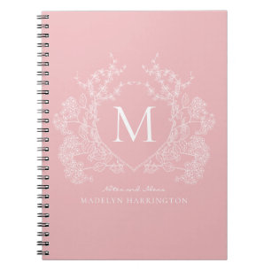 Carnet de Monogramme de crête florale rose vif mod