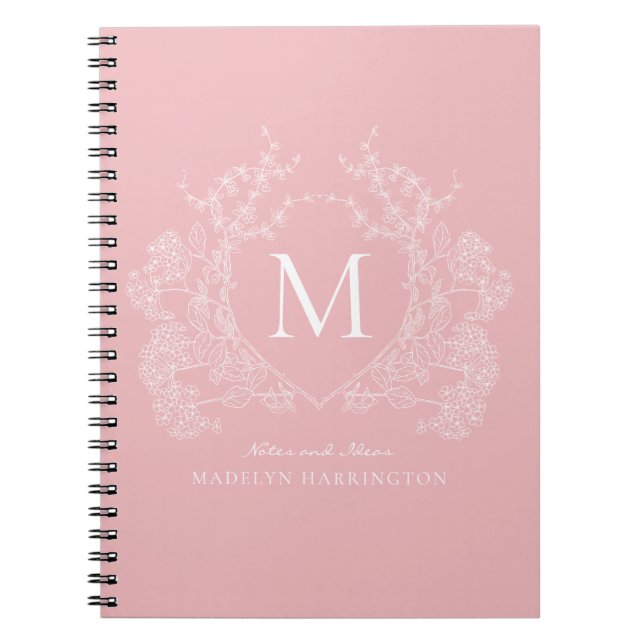 Carnet de Monogramme de crête florale rose vif mod (Devant)