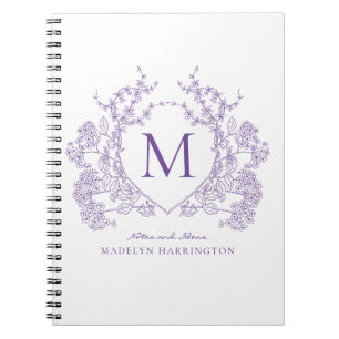 Carnet de monogramme de crête florale violet class