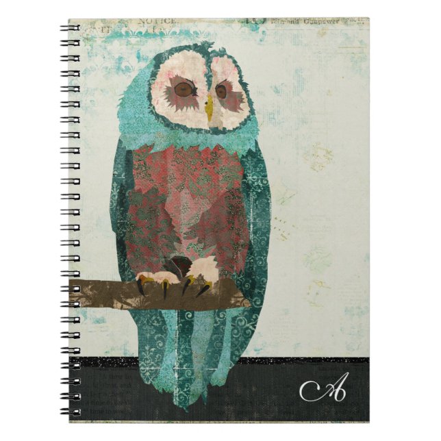 Carnet de monogramme de hibou de neige (Devant)