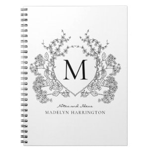 Carnet de monogramme noir blanc classique en poitr