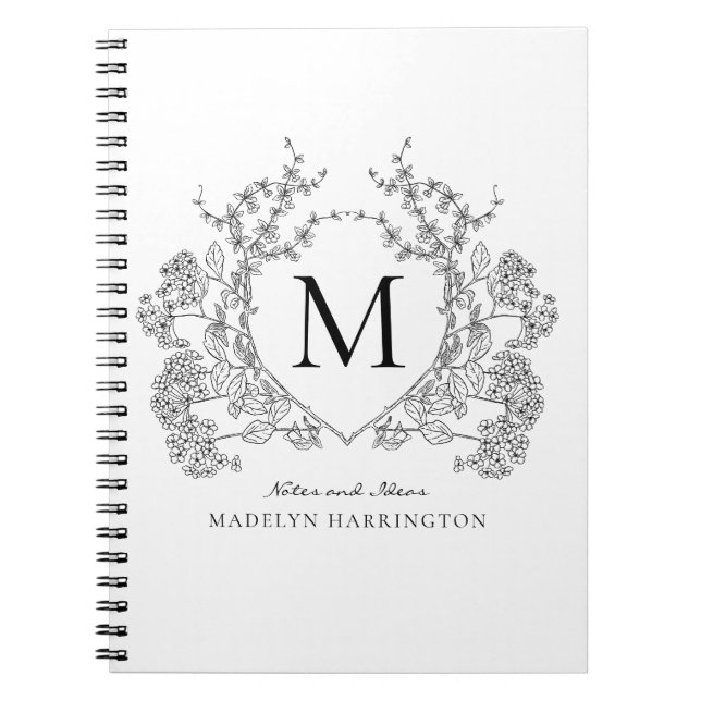 Carnet de monogramme noir blanc classique en poitr (Devant)